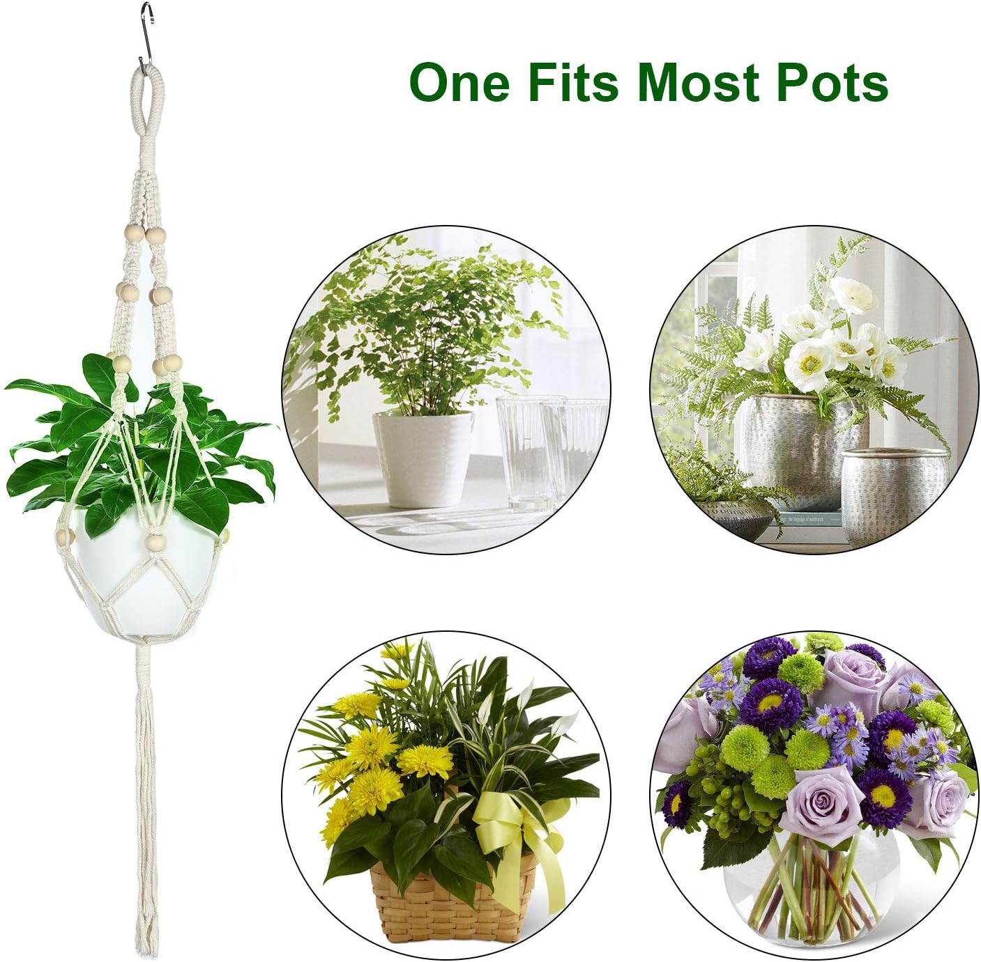 6 Pieces Macrame Plant Hangers with 6 Hooks, Different Tiers - Image 5