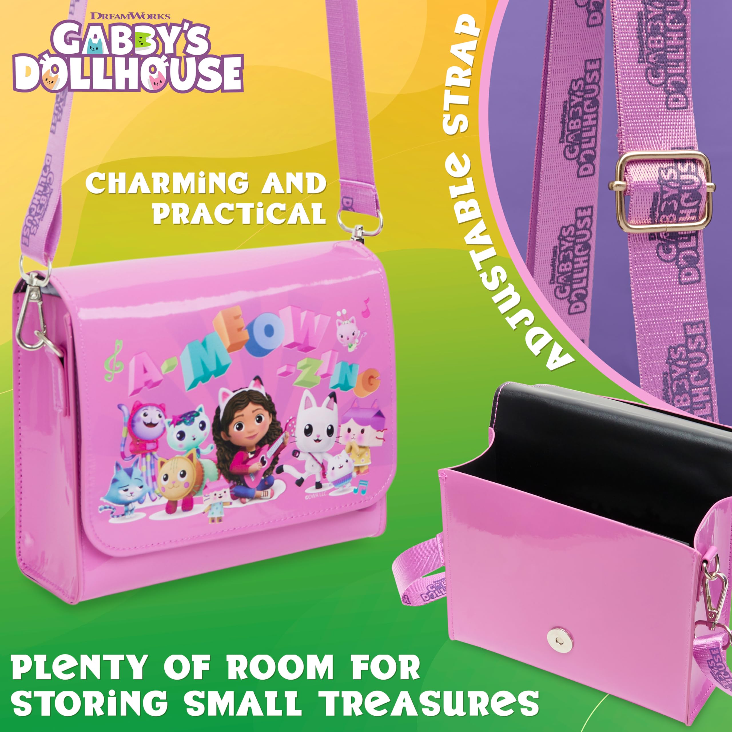 Gabby's Dollhouse Girls Purse, Cute Shoulder Bag with Adjustable Strap - Girls Gifts