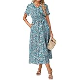 GRACE KARIN 2026 Women's Short Sleeve V-Neck Ruffle Maxi A Line Dresses with Pockets