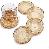 OGANAZI Modern Clear Coaster Set of 5- Glass Coasters for Drinks Crystal Coasters Round Cup Coasters Coffee Table Decor for Office, Kitchen, Bar, Dining Room, Living Room, Patio(Amber)