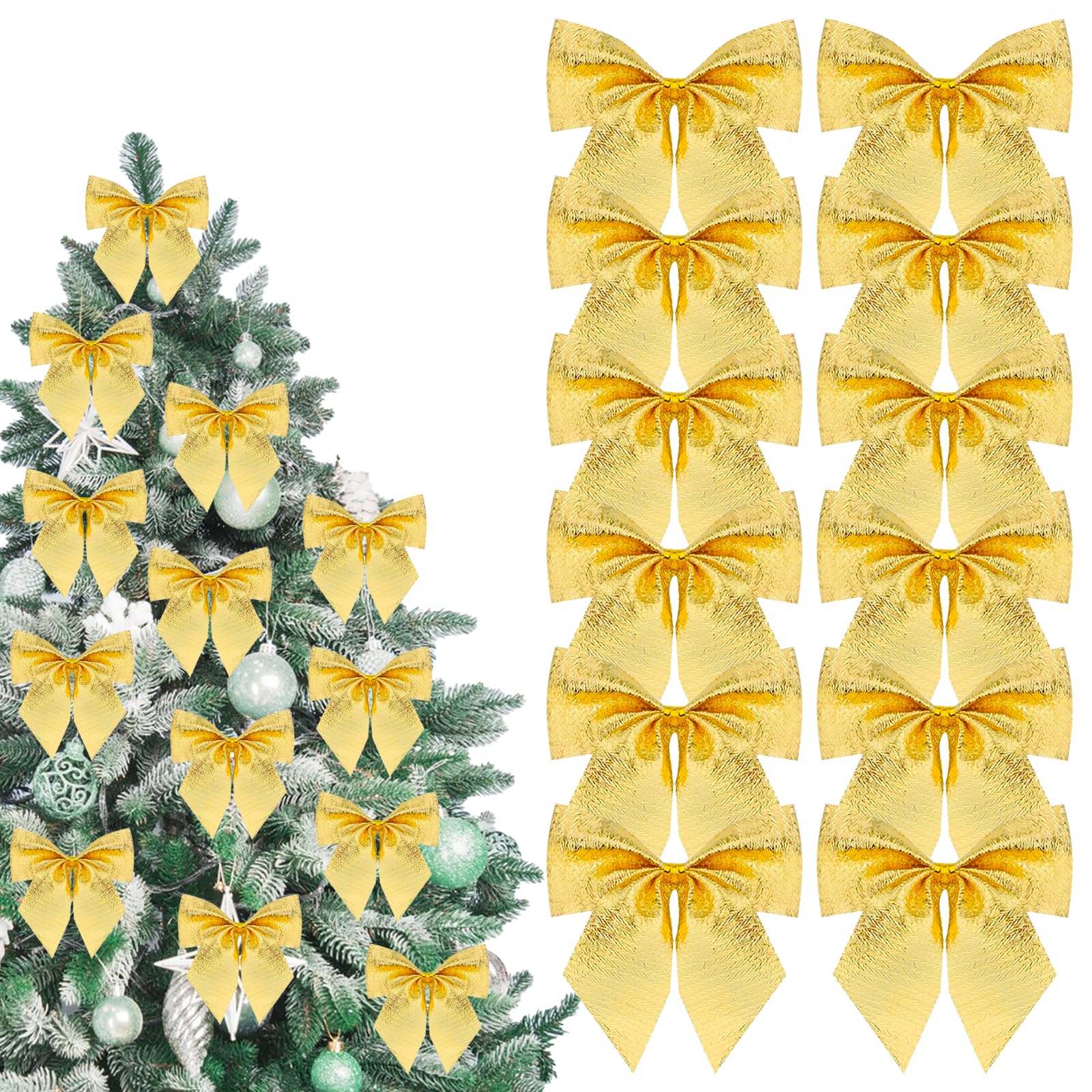 Ehuixinsheng 24 PCS Gold Christmas Ribbon Bows Ornaments,Xmas Tree Bowknot Decoration for Presents Wrapping Craft Supplies DIY Crafts Indoor Decor Tie Wreath