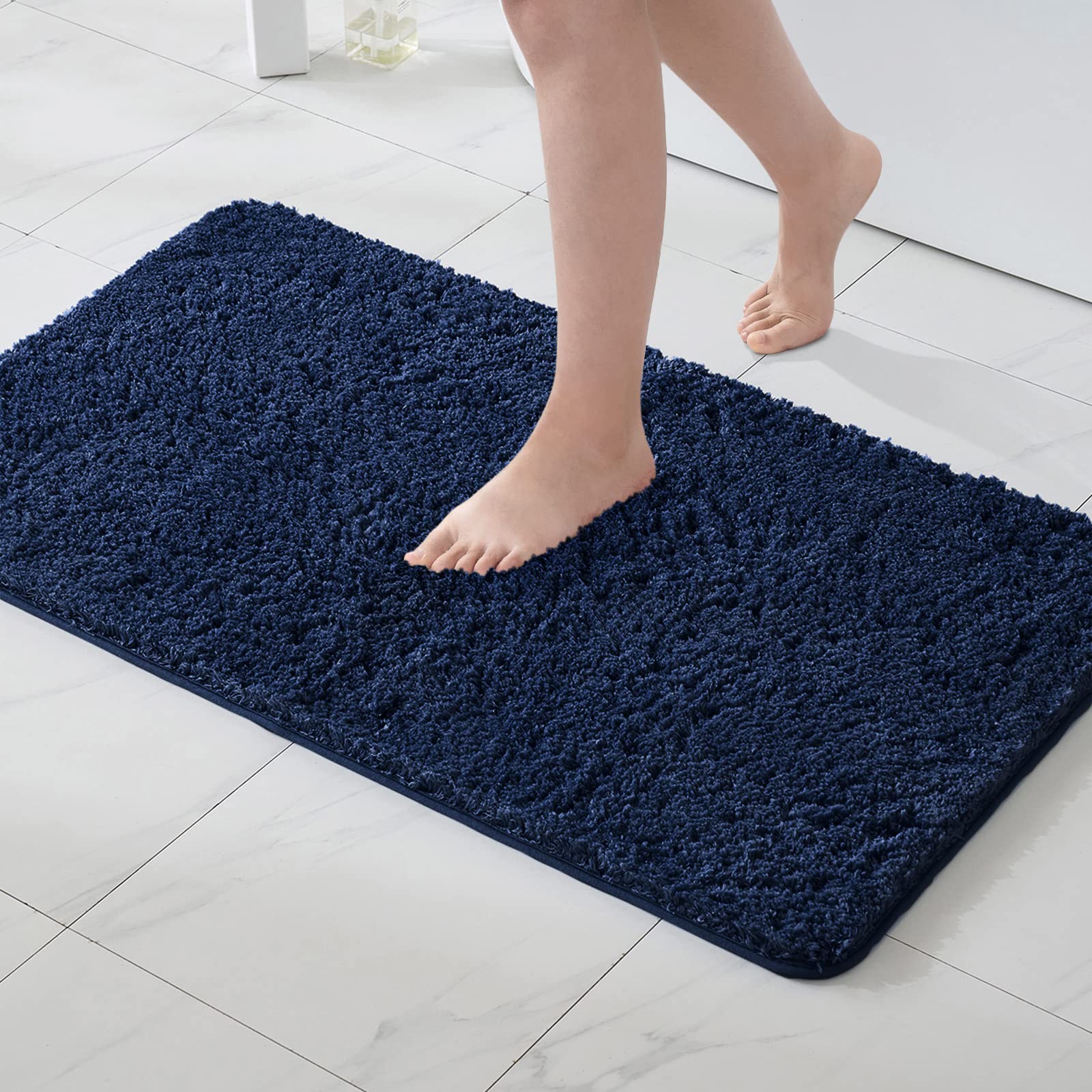 MIULEE Bath Mat Non Slip Absorbent Bathroom Soft luxurious Shower Small Mat Doormat Inside Rugs Kitchen Rugs Carpet Mat Washable for Bathroom Bedroom Kitchen Entrance 40x60 cm Dark Blue — image 1
