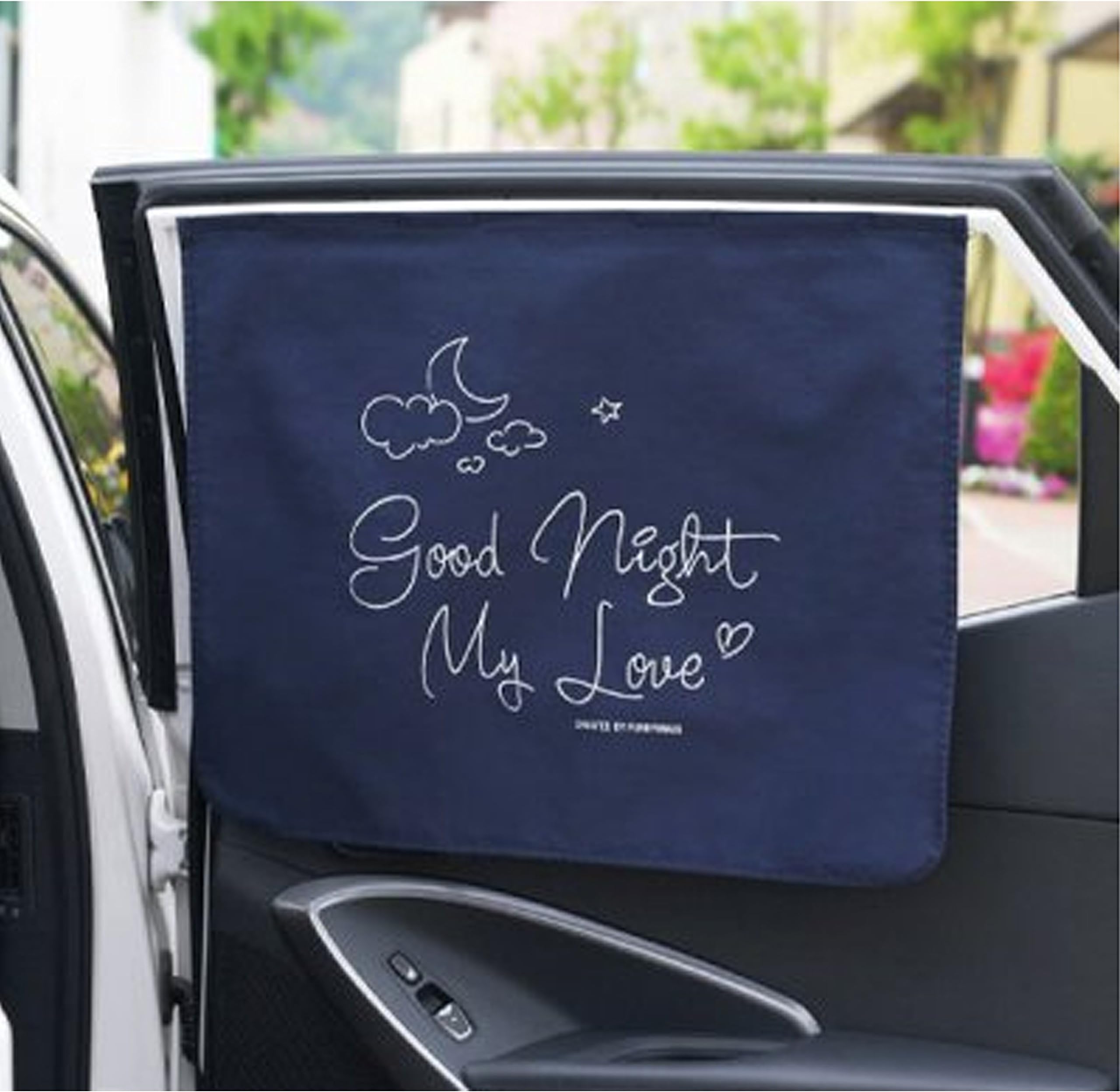 Car sun shade curtain w/ magnet UV Protection 100% cotton made of triple fabric (Navy)