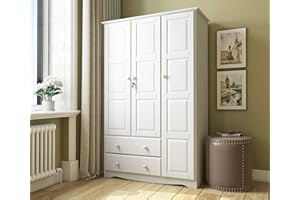 Palace Imports 100% Solid Wood Grand Wardrobe Armoire w/Lock, White, 4 Small Shelves, 1 Clothing Rod, 2 Drawers, 45.8" w x 72" h x 20.75" d, Renewable Eco-Friendly Wood, Made in Brazil