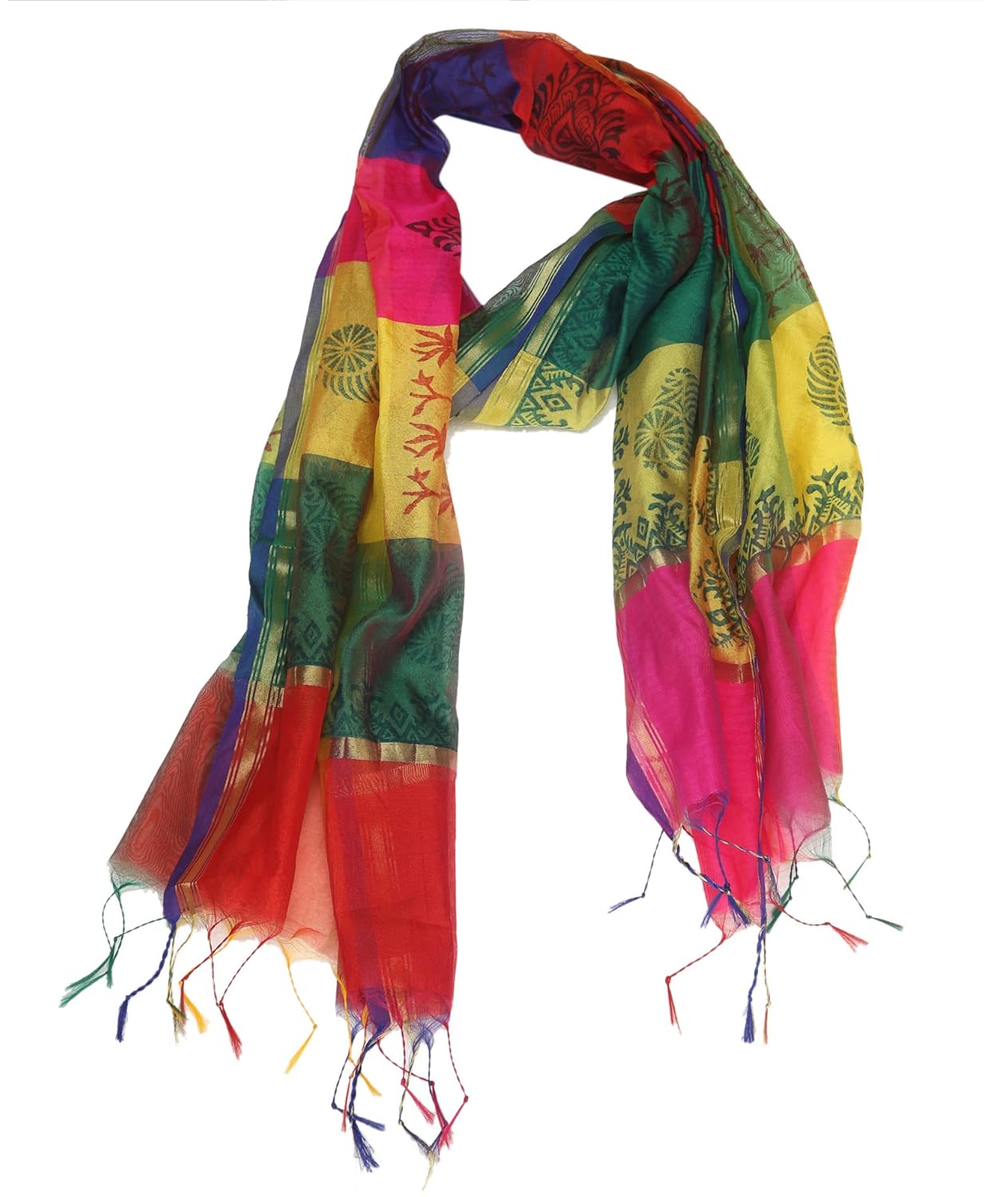 multicoloured printed silk dupatta