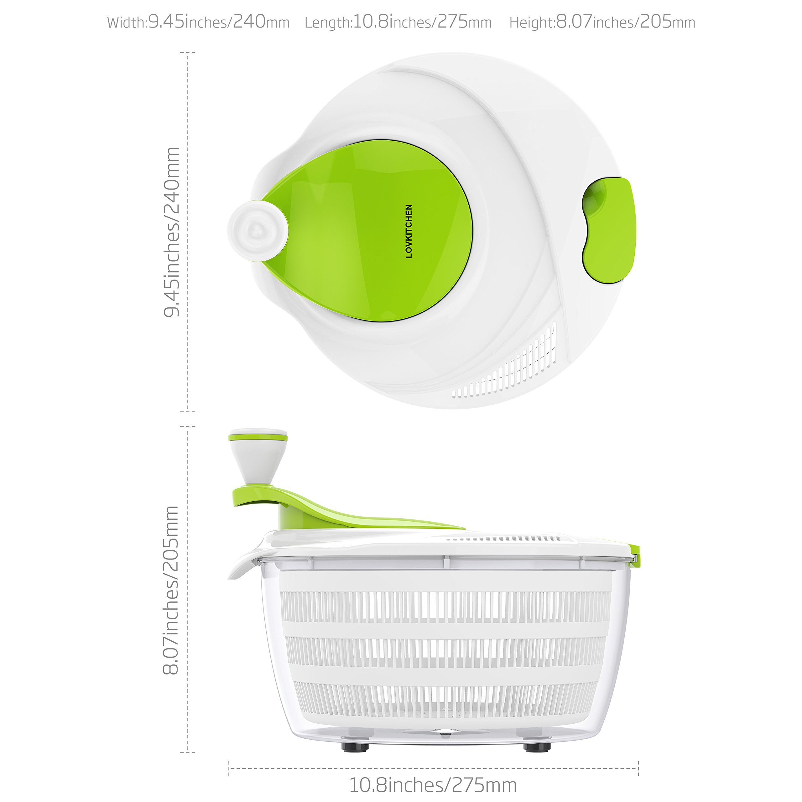 Salad Spinner LOVKITCHEN Large 4 Quarts Fruits and Vegetables Dryer Quick Dry Design BPA Free Dry Off & Drain Lettuce and Vegetable with Ease for Tastier Salads and Faster Food Prep