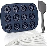 Chefast Mini Donut Pan Set - Combo Kit of 12-Hole, Non-Stick Silicone Doughnut Maker, 5 Pastry Bags, and Spatula - Oven…