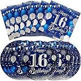 40PCS 16 Year Old Youth Birthday Party Set, including Navy Blue 7-inch Dessert Plate and 16th Birthday Napkins, suitable for 20 guests to attend boys and girls' birthday parties