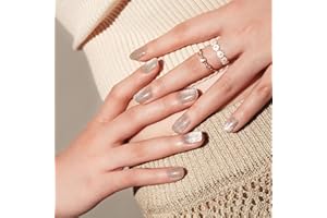 DANNI & TONI Semi Cured Gel Nail Strips Transparent Cat Eye (Halo Mist) Glossy Nail Wraps 28 Stickers