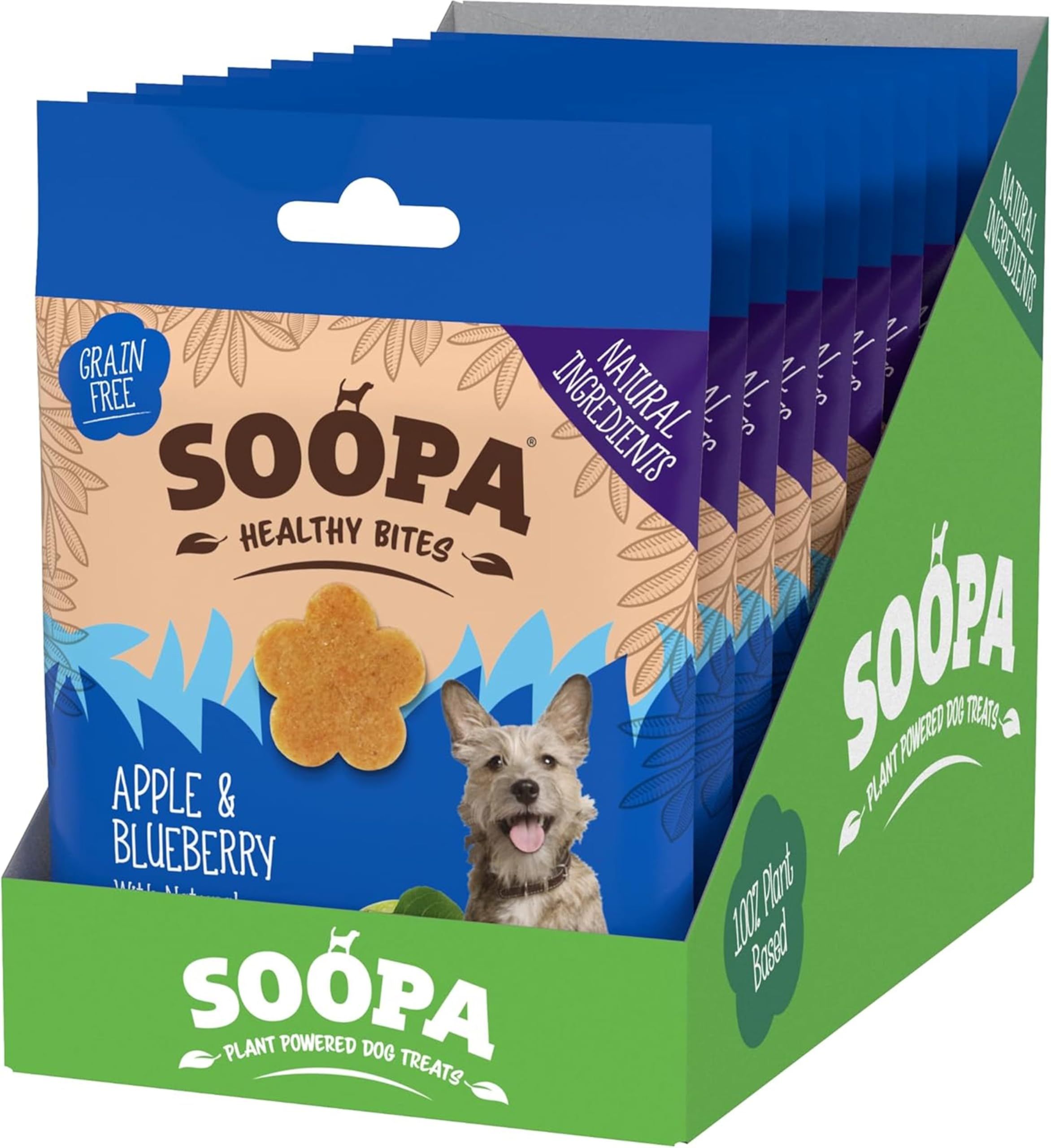 Soopa Apple & Blueberry Healthy Bites 10-Pack, Human-Grade, Grain-Free, Natural Dog Treats for Small Dogs, Medium, Large, Puppy, Dog Training Treats, Low Calorie, Superfood, Vegan, 10 x 50 g — image 1