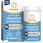 Renew Life Extra Care Digestive Probiotic 50 Billion CFU | 90 Vegetarian Capsules | Supports Digestive, Immune &amp; Respiratory Health | Dairy, Soy and Gluten Free Supplement