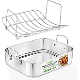 NutriChef Stainless Steel Roasting Pan, Roasting Pan with Rack Nonstick, Heavy Duty Large Oven Roaster with Removable Rack, f
