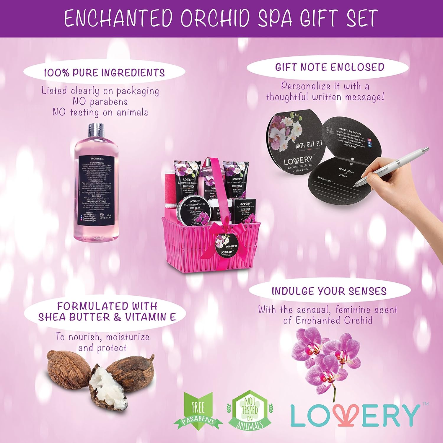 Gift Baskets for Women, Spa Gift Set for Her, Bath & Body Gifts for Women - Enchanted Orchid 9 Piece Set, Best Gift Ideas for Her, Great Wedding, Birthday & Anniversary Gift : Beauty