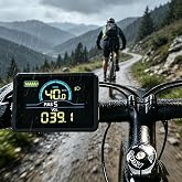 Electric Bike LCD Display, 24V-72V Color Screen Bicycle Computer with USB Charging Port, IP67 Waterproof Speedometer, Left Side 5/6 Pin Connector for Trail Riding &amp; Daily Commute