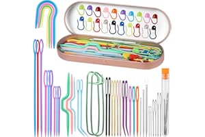 UZECPK 59PCS Yarn Needles Set, Darning Needles Kit, Big Eye Blunt Needles Kit with Bent Tapestry Needle Knitting Needles Plastic Sewing Needles Weaving Needle Threaders Stitch Markers for Crochet Sewing