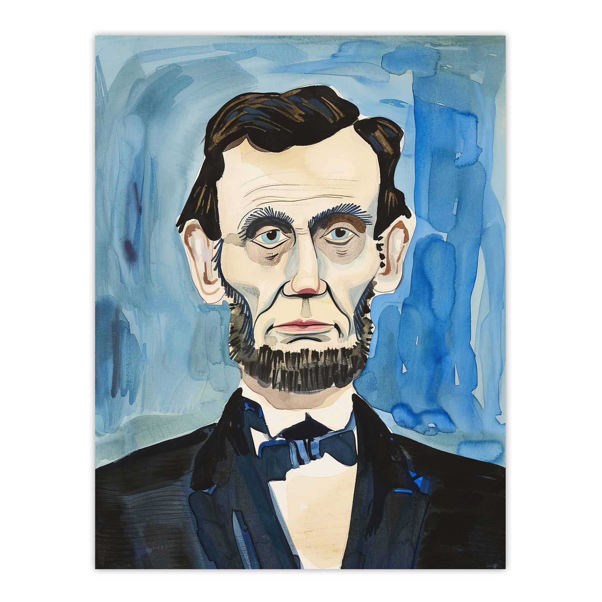 Artery8 President Abraham Lincoln Watercolour Portrait Living Room Extra Large XL Wall Art Poster Print