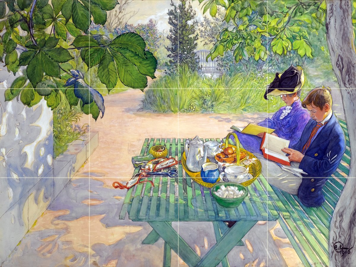 rest in the garden by C. Larsson Tile Mural Kitchen Backsplash Marble Ceramic - Picture 13 of 19