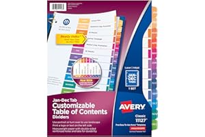 Avery Ready Index Table of Content Dividers for Laser/Inkjet Printers, Jan-Dec, 12-Tab, Multi-Colour, 1 Set, (11127)