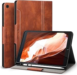 Antbox iPad 10.2 Case 2019 iPad 7th Generation Case with Built-in Apple Pencil Holder Auto Sleep/Wake Function PU Leather Smart Cover for iPad 10.2 Inch 2019 (Brown)
