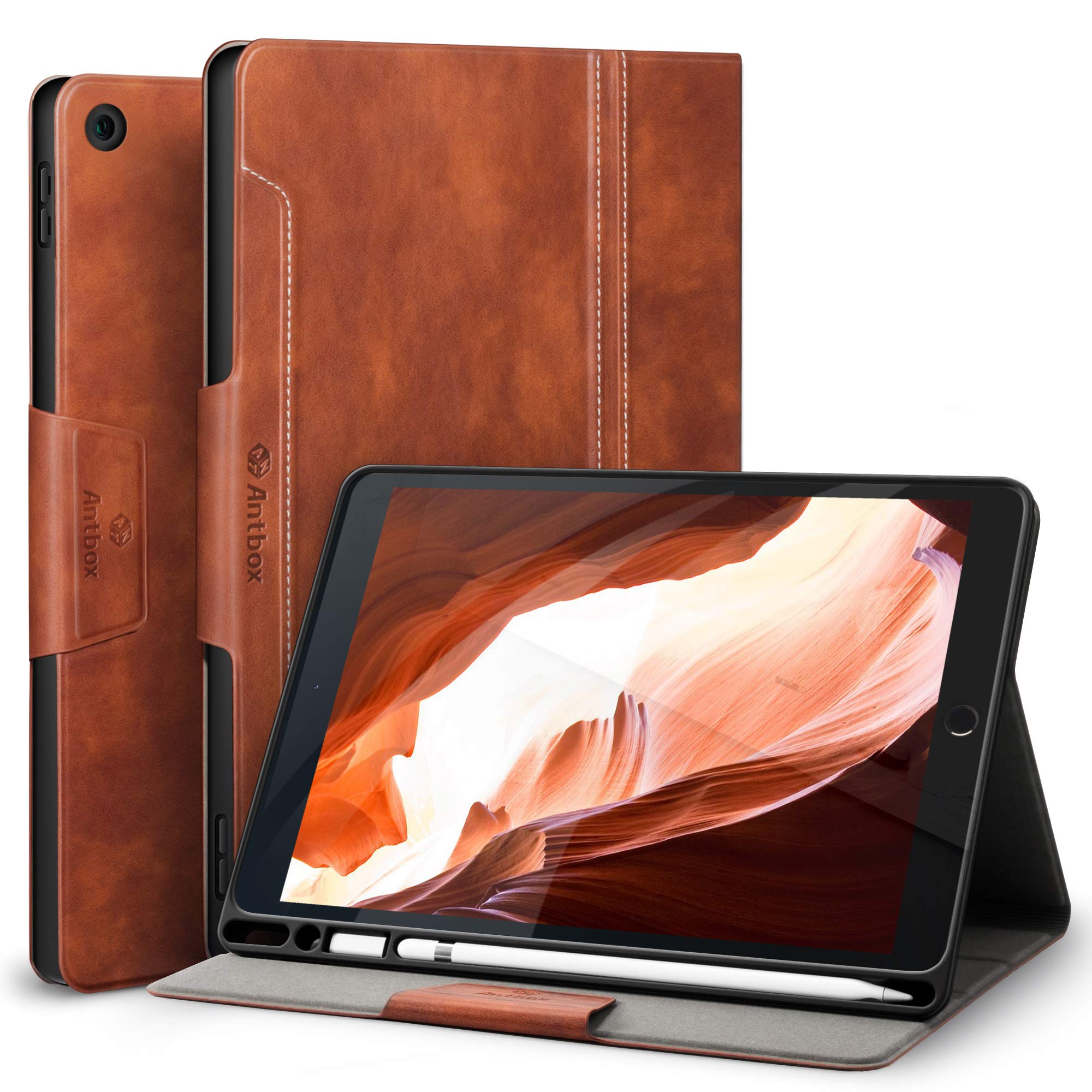 Photo 1 of Antbox Case for iPad 9th Generation/iPad 8th Generation with Pencil Holder Vegan Leather Smart Cover for iPad 10.2'' 9th/8th/7th Gen (Brown)