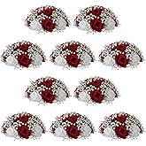 NUPTIO Babys Breath Artificial Flowers: 10 Pcs 8.6 inch Diameter Crimson Rose Ball Fake Arrangement Bouquet for Wedding Centerpiece Event Party Tables Decorations