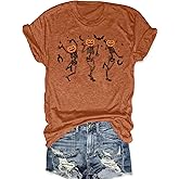 RECUTEWU Skeleton Halloween Shirt for Women: Halloween Graphic Tee Tops Fall Pumpkin Blouse T-Shirts