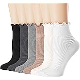 Mcool Mary Womens Ruffle Socks, Cute Ankle Winter Warm Knit Cotton Frilly Sock 6 Pack