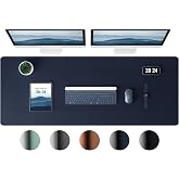 Aothia Leather Desk Pad Protector, Office Desk Mat, Large Mouse Pad, Laptop Desk Pad, Non-Slip PU Leather Desk Blotter, Waterproof Desk Writing Pad for Office and Home (Dark Blue, 47" x 17")
