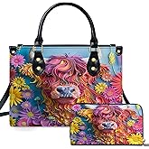 Highland Cow Leather Handbag Custom Cow Purse for Women Country Farm PU Leather Tote Gift for Farmers Girls Mom Gift