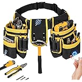 RJUP Tool Belt, 26-Pocket Heavy Duty Yellow and Black Tool Belt with Detachable Tool Pouch, Adjustable Belt, Utility Belt for