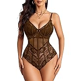 Avidlove Bodysuit for Women Sexy Lace Top One Piece Lingerie V Neck Mesh Tops Going Out Cami Naughty Push Up Body Suit S-XXL