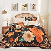 EVENHUG Quilt Queen Size Black Bedding Set Floral Bedspread Lightweight Reversible Bed Cover with 2 Pillow Shams for All Seasons 3 Pieces (92"X96")
