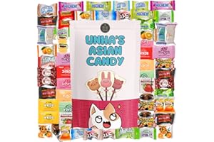 UNHA'S ASIAN SNACK BOX Asian candy mystery gift box, 60 count variety pack of Japanese and Korean treats, sweet sampler of chewy, fruity, and chocolate snacks, fun surprise box for kids, teens, and candy lovers
