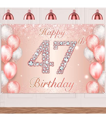 Happy 47th Birthday Banner Backdrop - Pink Purple Gold Decorations For Women, 4x6 Ft Party Background - View #4