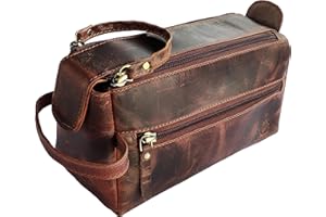 RUSTIC TOWN Buffalo Leather Toiletry Bag : Vintage Travel Shaving & Ditty Kit : for Toiletries, Cosmetics & More : Spacious Interior & Waterproof Lining : Compact, Fits Easily in Luggage