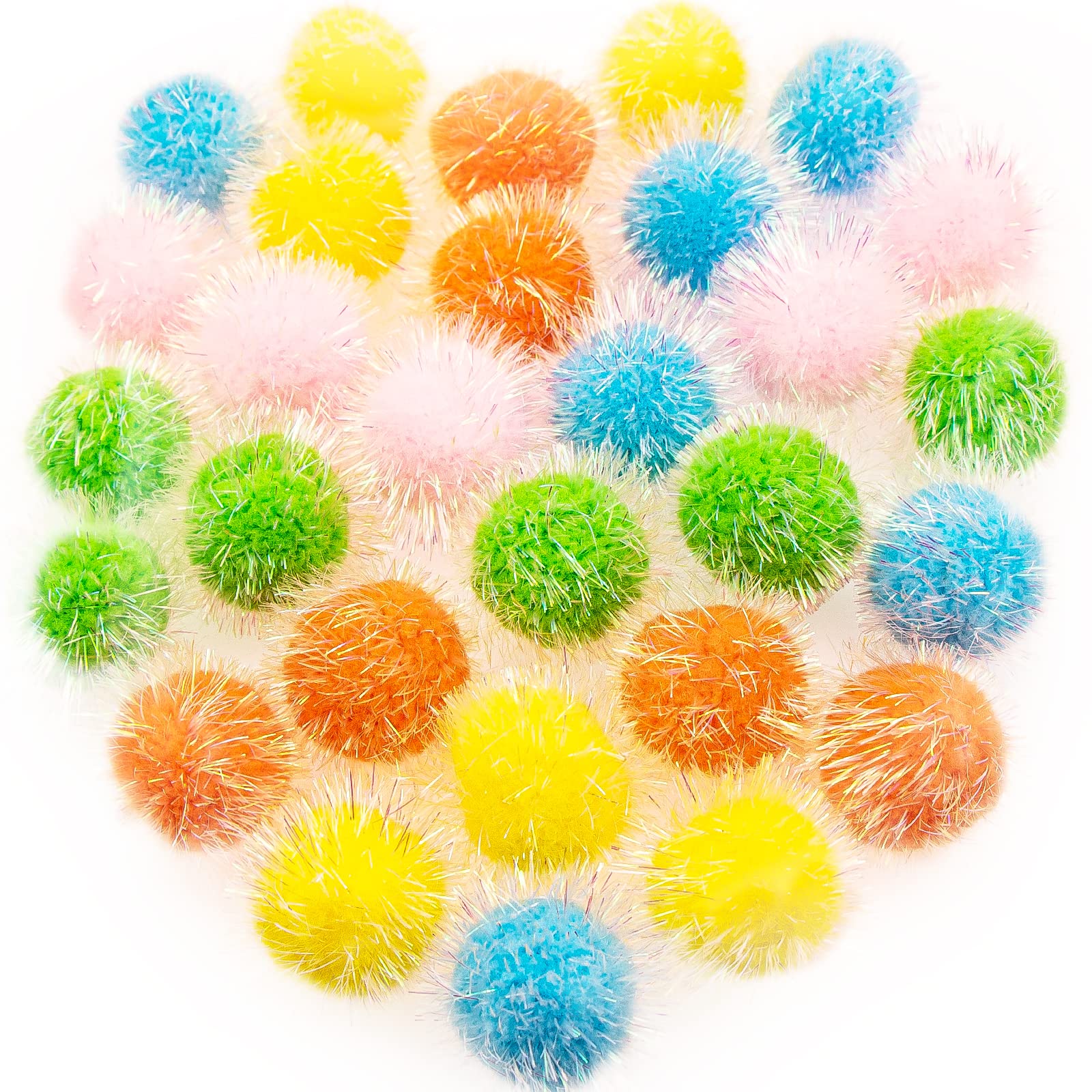 VAPKER 30 Pcs Cat Toys - Extra Large 2 Inch Sparkle Balls, Cat's Favorite Chase Glitter Tinsel Pom Poms, Assorted Colors