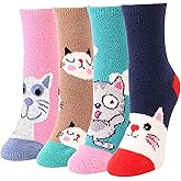 WBZOTSS Fun Cute Dog Cat Fuzzy Socks for Women Adults Girls Winter Fluffy Soft Warm Cozy Slipper Socks Christmas Holiday Gift