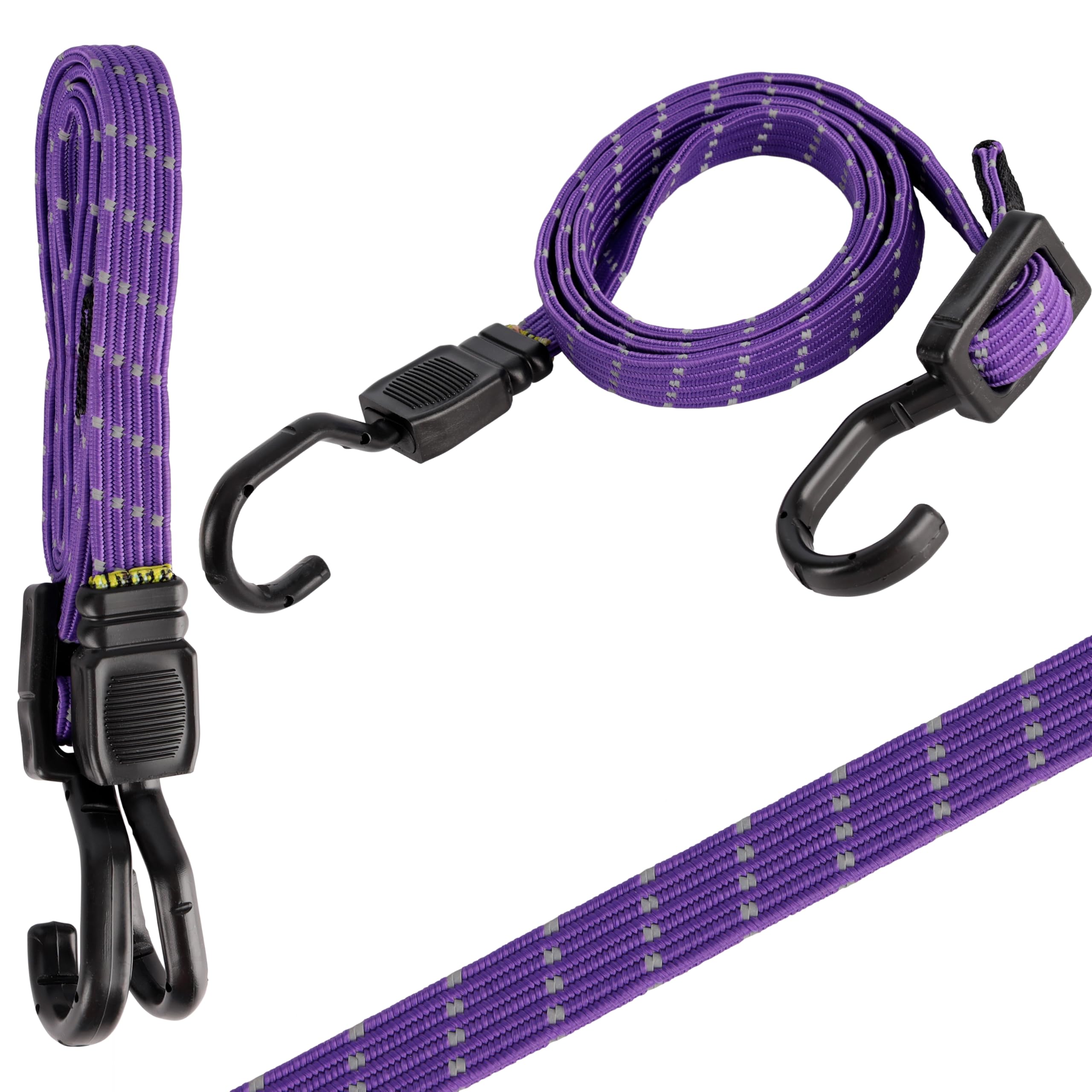 Belle Vous Rubber Bungee Cord with Metal Hooks (2 Pack) -1.6m / 160cm Adjustable Weatherproof Elastic Straps - Heavy-Duty Cords for Securing Tarps, Luggage & More