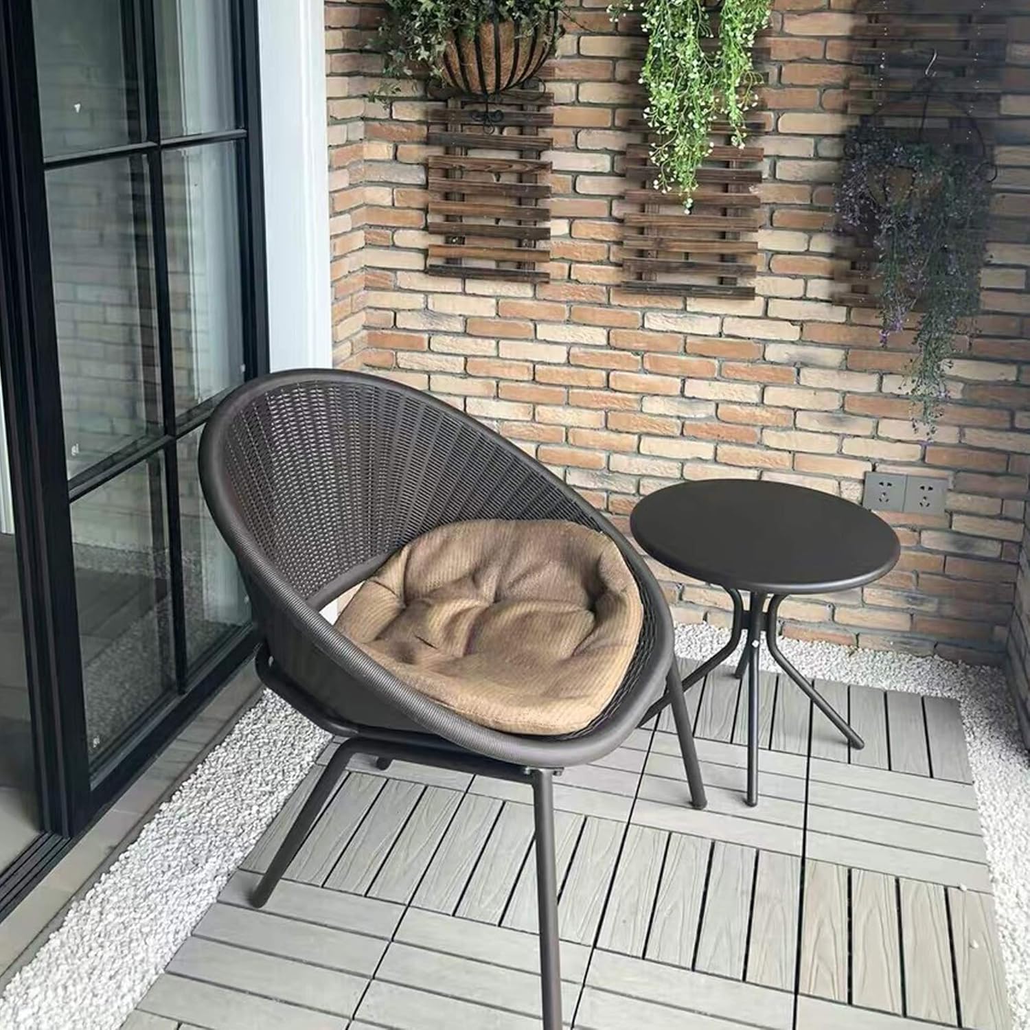 PURPLE LEAF 3 Pieces Patio Bistro Set with Weather Resistant Steel Frame and Circular Table Conversation Set, Cushions Included, Coffee: Garden & Outdoor