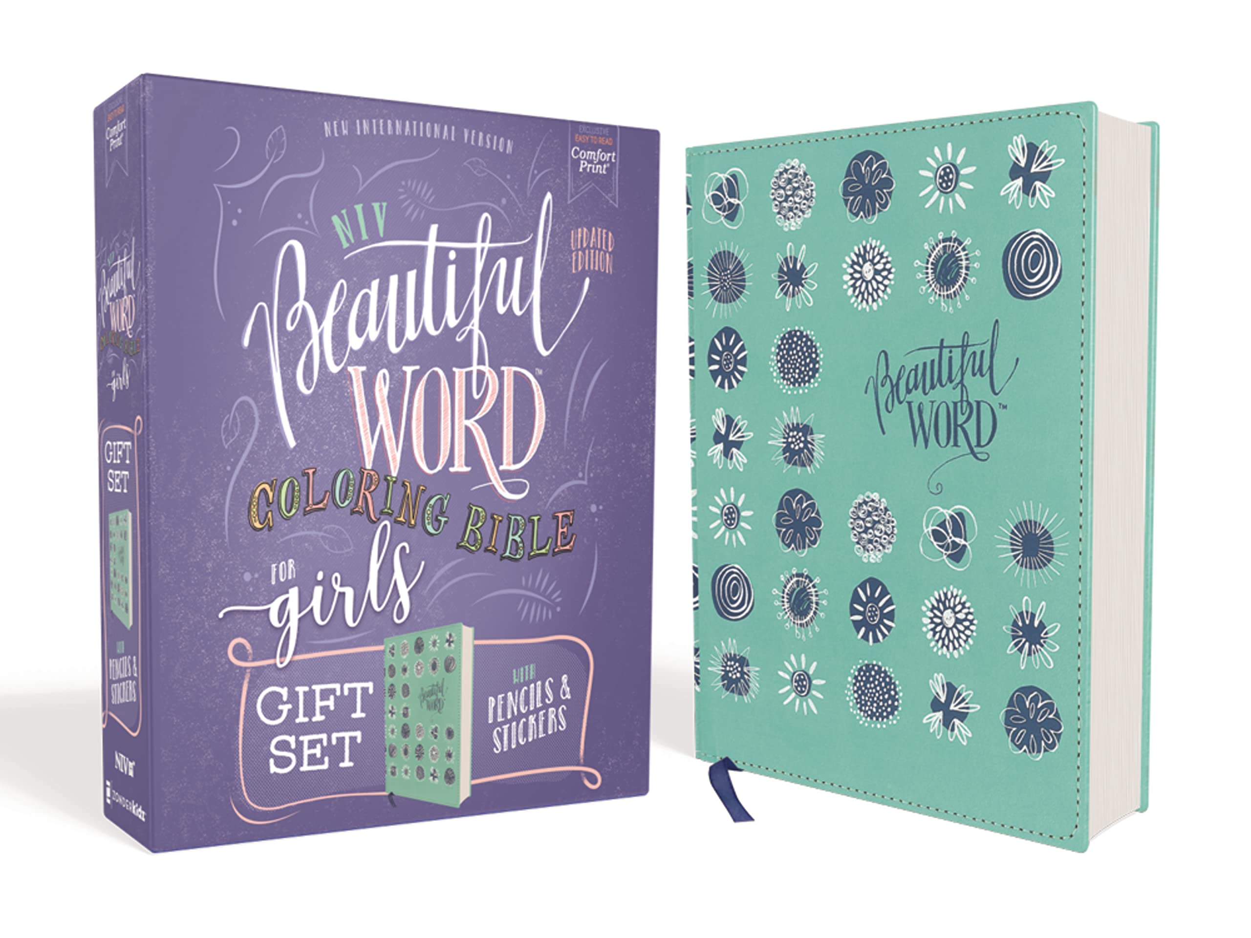 NIV, Beautiful Word Coloring Bible for Girls Pencil/Sticker Gift Set, Updated, Leathersoft over Board, Teal, Comfort Print: 600+ Verses to Color NIV, Beautiful Word Coloring Bible for Girls Pencil/Sticker Gift Set, Updated, Leathersoft over Board, Teal, Comfort Print: 600+ Verses to Color Hardcover