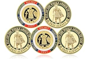 PIAOHAO 5 Pieces Armor of God Gold Plated Challenge Coins Prayer Commemorative Collector Coins