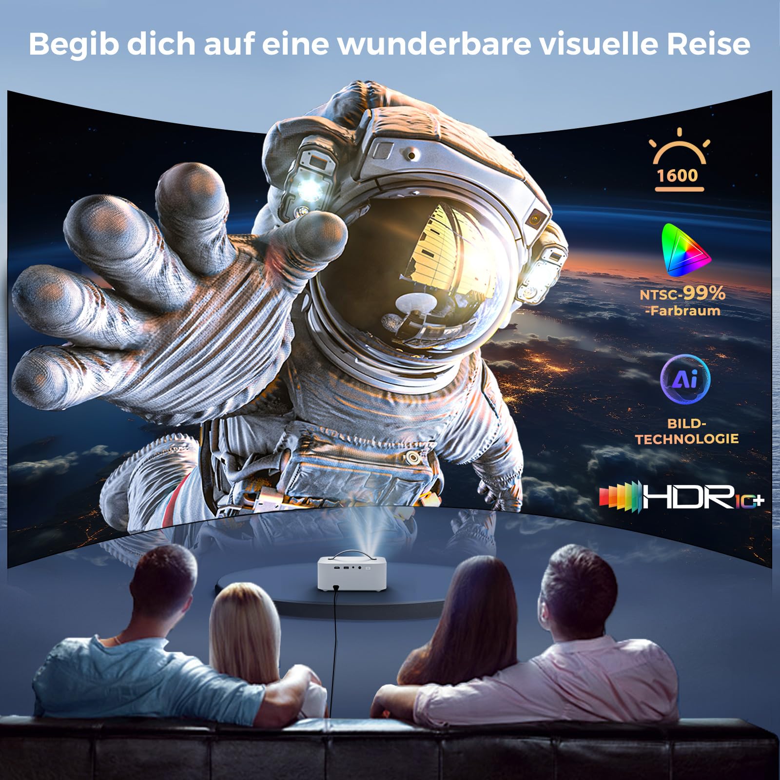 Beamer Passend für Netflix Dolby Audio|1600 Lisowod HDR10 Mini Beamer 4K Heimkino mit eARC CEC | Auto Fokus & Trapezkorrektur Smart Projektor | Bluetooth 5.4 WiFi6 | Für Familienkino und WM-Party 3