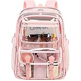 QHRIDS Clear Backpack for Girls Women Heavy Duty School BookBag Transparent Backpacks Stadium Approved See Through Backpack X-Large(Pink)