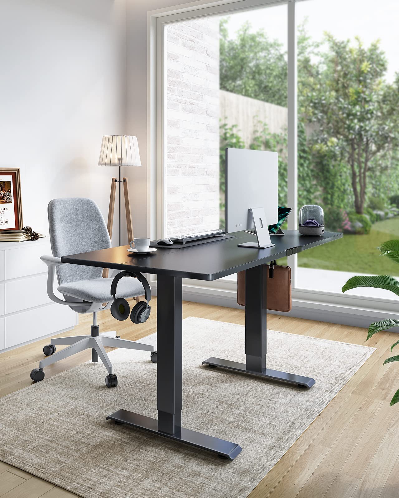 Marsail Standing Desk with Drawer, 48x24 Inch Adjustable Height Desk, Electric Stand up Sit Home Office Ergonomic Workstation for Computer Gaming Black (TZESD12)