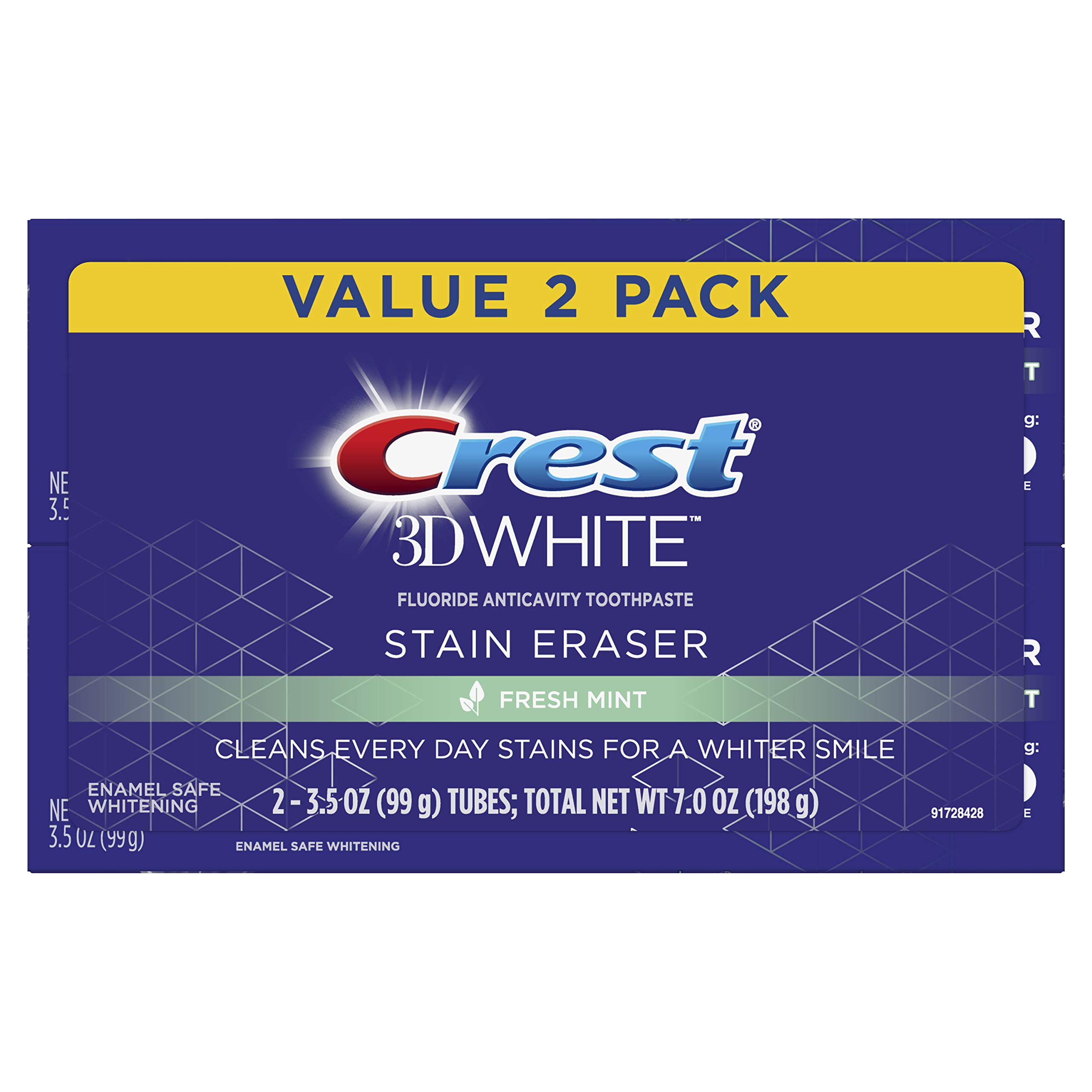 Crest 3D White Stain Eraser Whitening Toothpaste, Fresh Mint, 2 Count