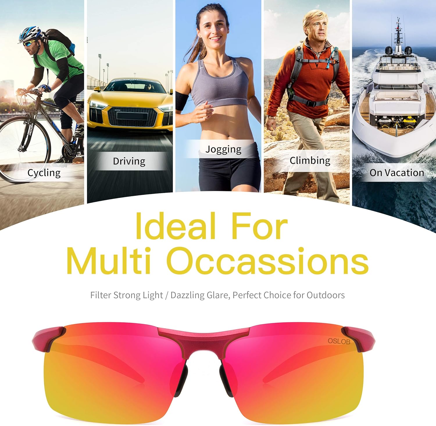 OSLOB Polarized Sports Sunglasses For Women Men Cycling Running Driving UV Protection Glasses ST002 (MRD) - Image 3
