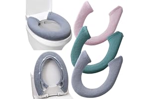GUOJANFON 3Pack Toilet Seat Cover,Bathroom Soft Thicker Warmer with Snaps Fixed Stretchable Washable Fiber Cloth Toilet Seat Covers Pads (Gray,Pink,Green)