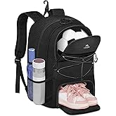 MATEIN Girls Basketball Bag, Large Basketball Backpack with Ball Holder & Shoes Compartment, Lightweight Youth Soccer Bag with Fence Hook, Water Resistant Sports Backpack Fits 15.6 Inch Laptop