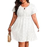 Talisea Plus Size Swimsuit Cover Up - Eyelet Casual Beach Crew Neck Short Sleeve Bathing Suit Coverup Dress for Women Summer