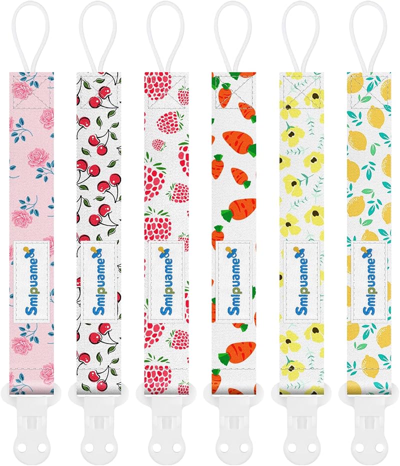 Smlpuame 6 Pack Dummy Clips for Pacifiers Teethers BPA Free Fruit Pattern